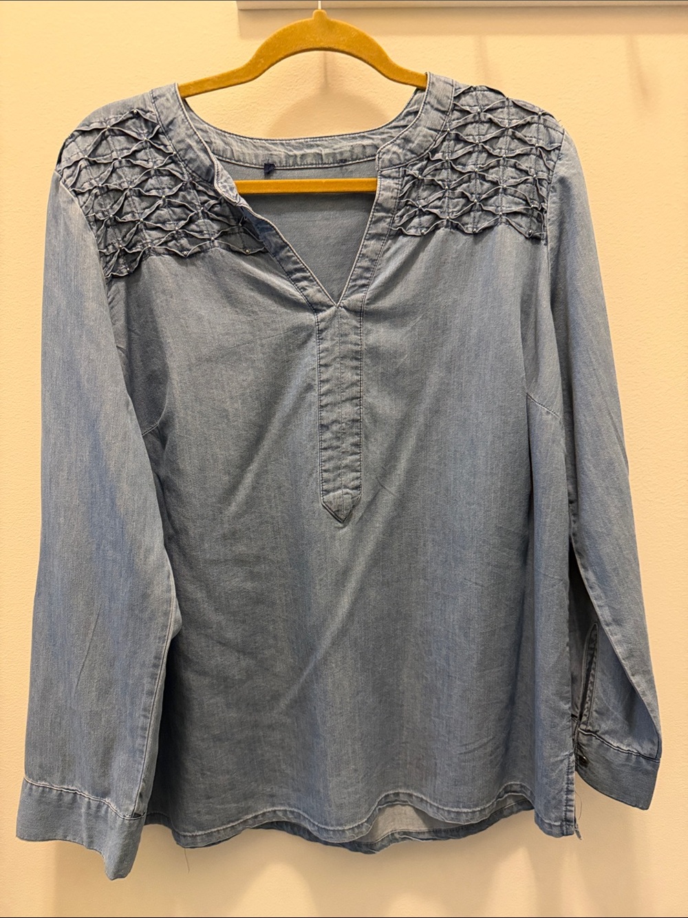 Light Blue Embroidered V-Neck Women's Top